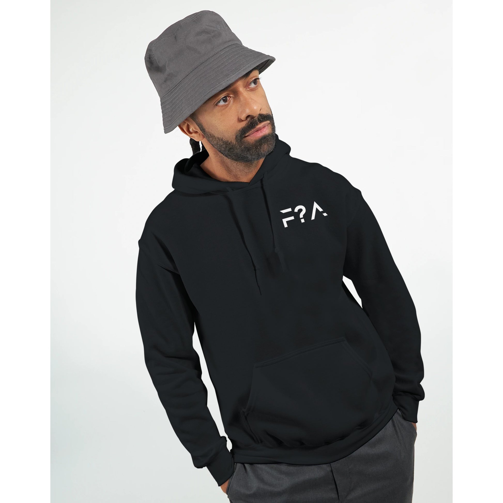 Black premium hoodie with white FHATAL logo on chest